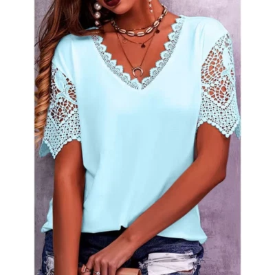 s-4XL Vintage Style Lace Trendy Blouse Casual Chic T-Shirt Fashion Women's Wear - Image 1 of 4