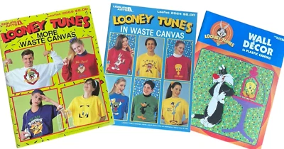 Lot of 3 Leisure Arts Leaflets Looney Tunes Characters Waste Canvas Plastic - Image 1 of 4