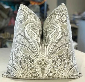 PAIR SCALAMANDRE MOCHA CHOCOLATE & OFF WHITE "KELLIE" PAISLEY CUSTOM PILLOWS - Picture 1 of 2