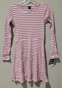 Art Class Girls' Medium 7/8 Orange Neapolitan Stripe Long Sleeve Skater Dress - Picture 1 of 8