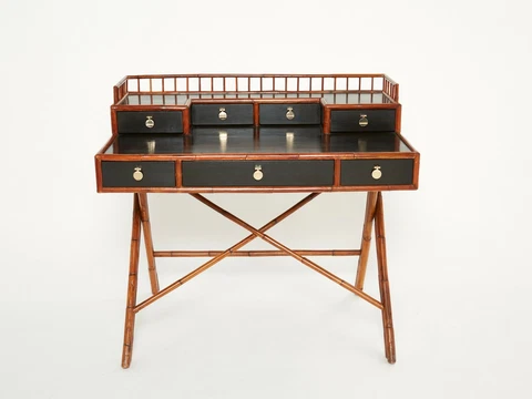 French bamboo rattan and brass desk 1970s Cover