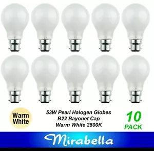 10 x 53W Pearl GLS Halogen Light Globes Bulbs Lamps Bayonet Cap B22 53W = 75W - Picture 1 of 2