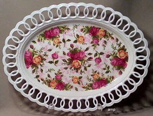 Plato Royal Albert Old Country Roses perforado mediano ovalado 14" ¡PERFECTO! - Imagen 1 de 2