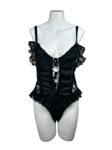 Vintage Delicates Black Teddy Bodysuit Lingerie Sz Medium Nylon - Picture 1 of 7