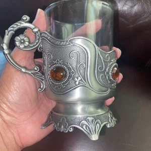 Vintage (2) schöner ~ Podstakannik für Heißgetränke Metall Glashalter mit Griff - Bild 1 von 7