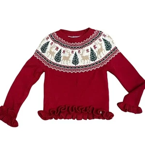 Tahari Girls Christmas Holiday Winter Sweater Red Size Small 5/6 Reindeer Trees - Picture 1 of 3