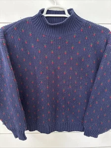 Vintage marineblau rot Kirsche Kirschen Obst Strick Pullover Damen Medium Club Sportif - Bild 1 von 4