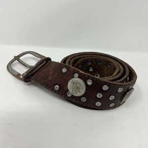 Vintage selten Ralph Lauren braun Leder Concho Münze Gürtel 32-36" Büffel Indianer Nieten - Bild 1 von 11