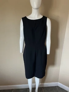 Tahari Sz 12 Black Sleeveless Sheath Dress 100% Wool Lined Back Zip USA Made - Picture 1 of 7