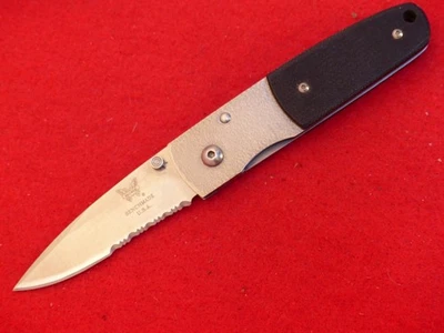 Faca vintage Benchmade 330 Mel Pardue Ti/preta G-10 (2,4" cetim liso) serrilhada - Imagem 1 de 4