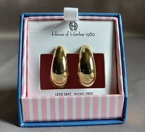 House Of Harlow 1960 - Gold Tone Crescent Hoop Earrings - Picture 1 of 6