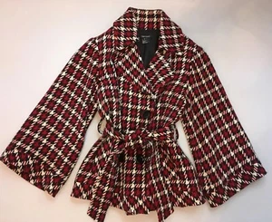 Karen Lane M Jacke Gürtel kariert rot schwarz zweireihig Knöpfe Mantel Herbst Med - Bild 1 von 12