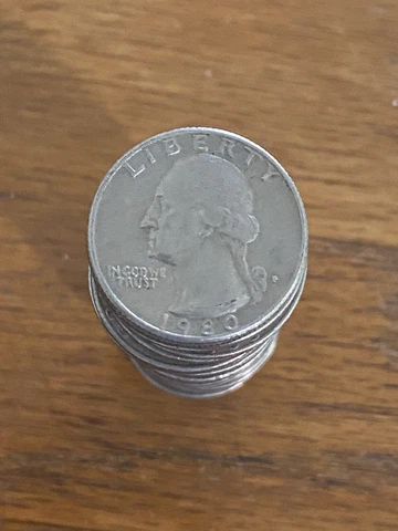 $10 FULL ROLL of 40 coins 1980 Quarters Circulated Washington Liberty W $10 Cover