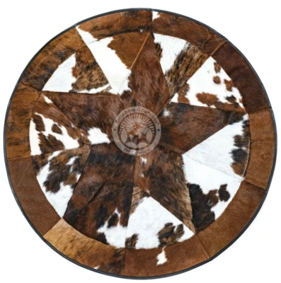 Tapete redondo de couro de vaca real tricolor estrela única 40" - Imagem 1 de 4