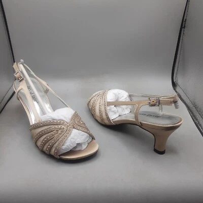 Sandalias David Tate Sizzle para mujer 6M beige champán satinado con tira trasera Foto 1 de 4