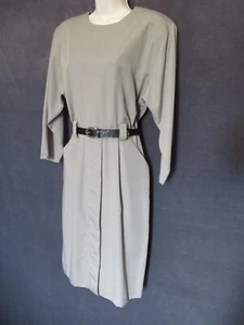 80's Vintage Clues Collections Khaki Beige Safari Button Back Belted Shirt Dress - Picture 1 of 12
