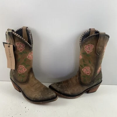 Botines occidentales LIBERTY NEGROS marrón floral bordado cuero punta corta para mujer 6 Foto 1 de 4