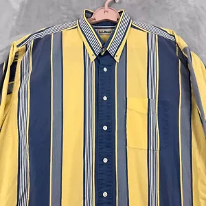 LL Bean Shirt Mens Large Yellow Blue Striped Button Up Casual Outdoors Pockets - Picture 1 of 11