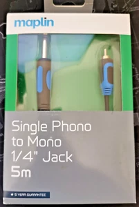5m 6.35mm 1/4" MONO Jack Plug to 1 x Single RCA PHONO Gold plated connectors. - Picture 1 of 2