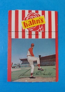 1969 KAHN'S WIENERS RED STRIPE W/TAB LARGE #15 B SAM McDOWELL INDIANS EX-MINT