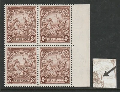Barbados 1938-47 3d Marrón con línea vertical sobre la cabeza del caballo SG 252a Mnh. Foto 1 de 2