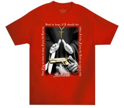 Camiseta Roja Mafioso Bautismo Cruz Religión Vida Callejera Orar Patinador Urbano Dios Foto 1 de 3