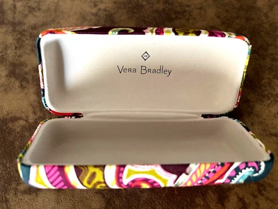 Vera Bradley~Clamshell  Eyeglasses Hard Case~Navy Blue Bright Paisley 6x2"~LkNew - Image 1 of 4