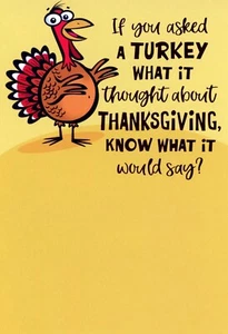 Funny HAPPY THANKSGIVING Greeting Card, Turkey FOWL Joke Humor by Hallmark +✉ - Picture 1 of 5
