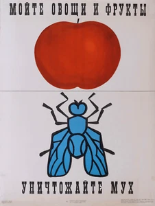 Original (1975) Soviet Lithuanian Poster | Wash Fruit & Veggies to Kill Flies - Picture 1 of 3