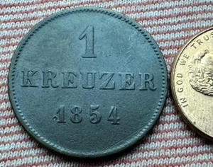 1854 German 1 Kreuzer Coin ( 202K Mintage ) Saxe-Meiningen #ZC22 - Picture 1 of 2