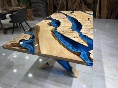 Ocean Epoxy Resin Table – Live Edge Coffee & Dining Table | Handmade Poplar Wood - Image 1 of 4