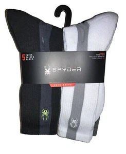 Spyder Crew Socks 5 Pair Men 6-12 White Black Gray Green Mixed Logo Cushion Ski - Picture 1 of 11
