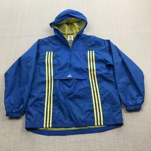 Vintage Adidas Jacket Youth XL Blue 1/2 Zip Pullover 3 Stripes 90s Windbreaker - Picture 1 of 13