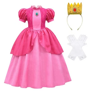 Mujer Princesa Melocotón Vestido Elegante Disfraz con Guantes De Lujo Super Mario Bros Adulto - Imagen 1 de 3