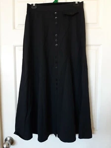 Retro Vintage Black Pleated Button Down Skirt A Line Long C34 - Imagen 1 de 3