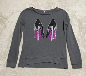 Juicy Couture Top Womens Small Gray Sequin High Heels Long Sleeve Shirt Blouse - Picture 1 of 9