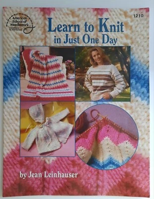 American School of Needlework  "Learn to Knit in Just 1 day" book. Pre-owned.  - Image 1 of 4