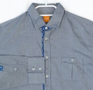 Hugo Boss EslimE Gray Casual Cotton Slim Fit Poplin Shirt Size L