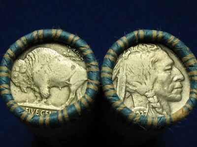 🔥ONE SHOTGUN ROLL 40 BUFFALO NICKEL FIVE CENT PIECES OLD COIN LOT! 1913-1938 🔥 - Image 1 of 2