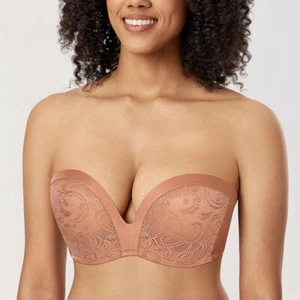 Delimira Tan Brown Lace Strapless Bra UK 36E - Picture 1 of 4