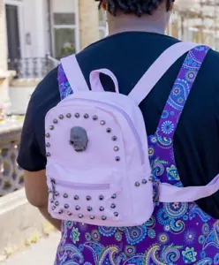 MINI PASTEL GOTH PINK SKULL HEAD GOTHX Gothic Backpack Rucksack Steam Punk Bag - Picture 1 of 3