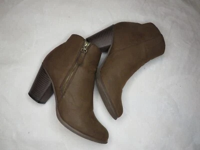 Mujer’s Botines Marrón Tacón Grueso Cremallera Lateral Botín al Tobillo Talla 8 Foto 1 de 3