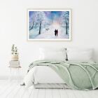Couple Walk on Snow Oil Painting Print Premium Poster High Quality choose sizes
