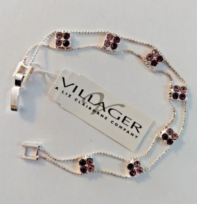 Liz Claiborne Villager - Pulsera de eslabones tono plata con piedras púrpuras - Nueva con etiqueta Foto 1 de 4