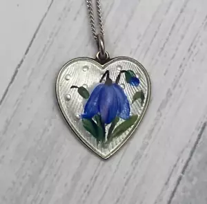 Vintage Sterling Silber Ivar Holth Guilloche Herz Halskette mit Glockenblume - Bild 1 von 5