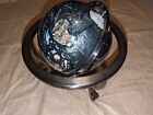 Gem Stone Black Onyx World 9” Globe,14” Tall,13” Wide,3 Leg Silver Base +Compass