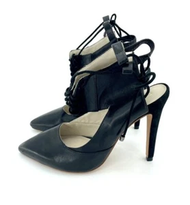 Alepel Chaine Pumps Black Leather & Suede Lace Up Shoes SZ 8.5 New $695 SH26 - Picture 1 of 9