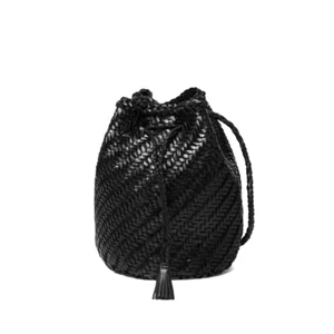 Bolso de Hombro Dragon Diffusion Pompom Doble Salto 8838 Malla de Cuero Negro Japón - Imagen 1 de 5