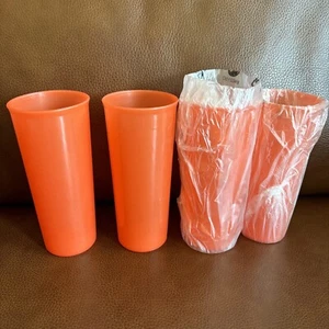 Tupperware 6379 Set of 4 Tangerine 16oz Tumblers with White 4922 Lids NEW! - Picture 1 of 9