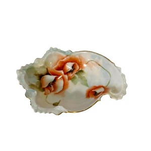 Antique MZ Austria Porcelain Candy Trinket Bowl with Red Poppies Gold Gilt - Picture 1 of 11